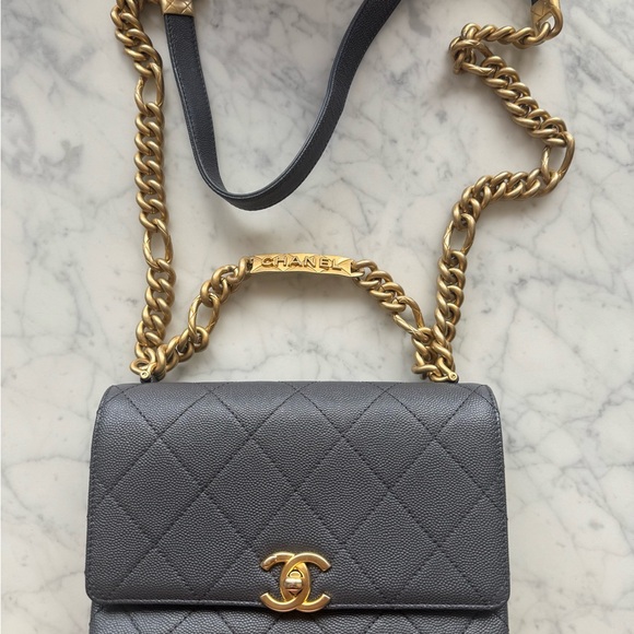 CHANEL Shoulder Bag leather Grained calfskin Gray - Picture 15 of 16